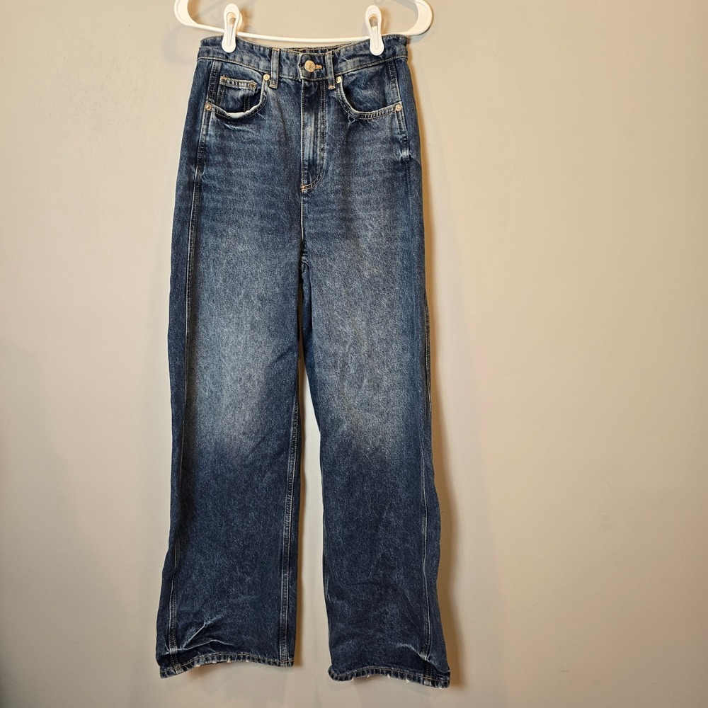 MNG Jeans Womens 4 High Rise Wide Leg Blue Denim